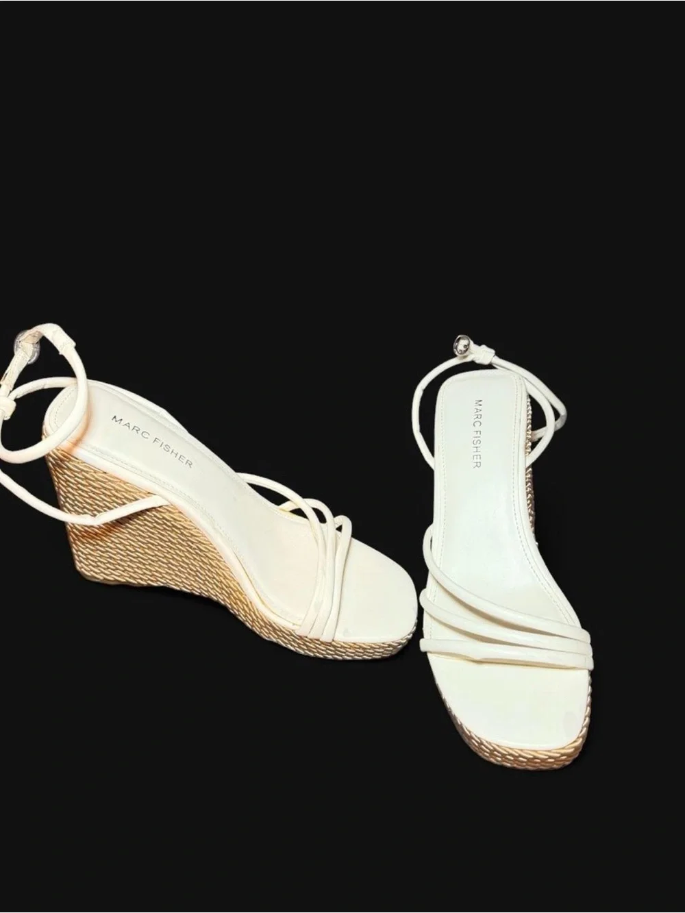 Marc Fisher Cream Espadrille Wedge Sandals with Ankle Wrap